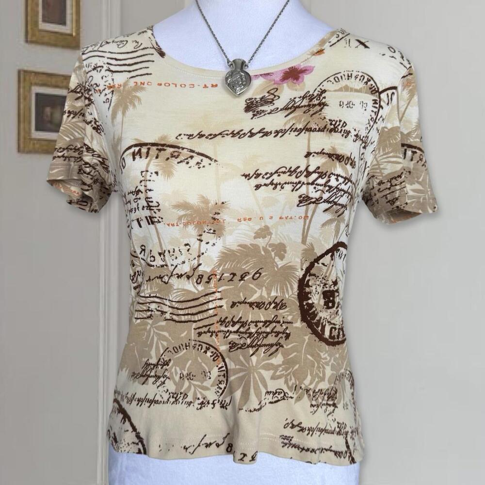 Y2K Euro Graphic Passport Floral Palm Tree Top